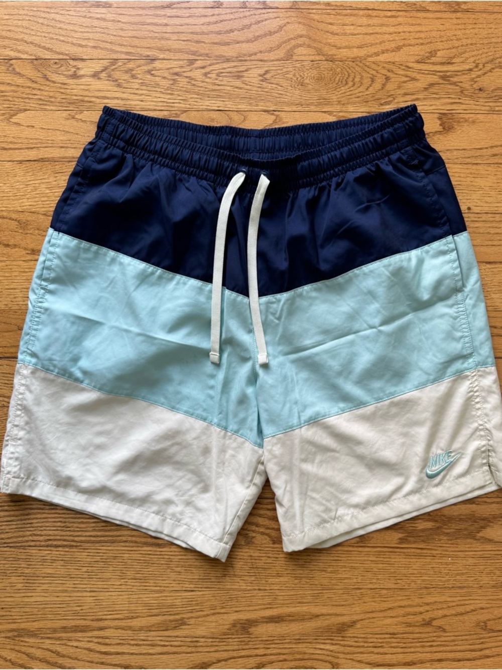 Nike Men’s Colorblock Swim Trunks in Navy, Light Blue, White